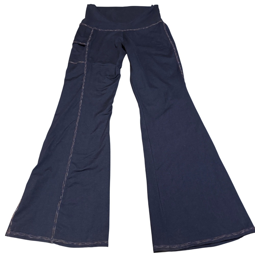 Autumn Teneyl Navy Blue Flare Yoga Pants Organic Upcycled Cargo Pocket Medium